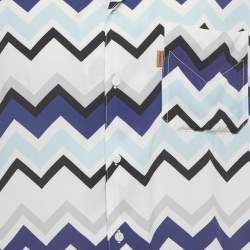 Pre Owned Missoni White Zig Zag Print Crepe Short Sleeve Bowling T-Shirt XXL 
