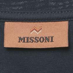 Pre Owned Missoni Navy Blue Zig Zag Detail Cotton T-Shirt S