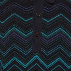 Pre Owned Missoni Navy Blue Chevron Cotton Knit Polo T-Shirt M