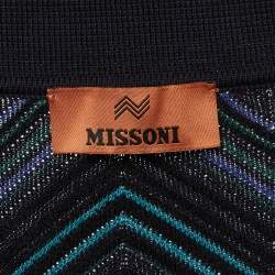 Pre Owned Missoni Navy Blue Chevron Cotton Knit Polo T-Shirt M