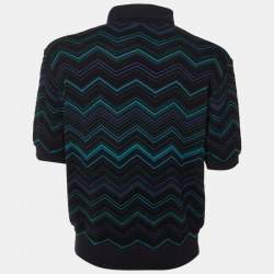Pre Owned Missoni Navy Blue Chevron Cotton Knit Polo T-Shirt M