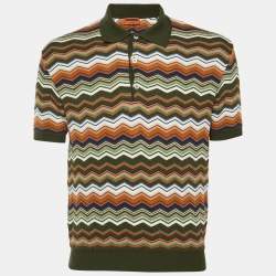 Pre Owned Missoni Olive Green Chevron Knit Polo T-Shirt M