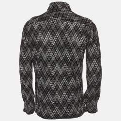 Pre Owned Missoni Monochrome Geometric Pattern Knit Long Sleeve Shirt S 