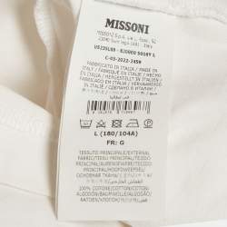 مملوكة مسبقًا Missoni White Zig Zag Patched Jersey Crewneck Pocket T-Shirt L