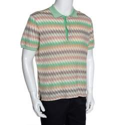 Pre Owned Misson Pastel Chevron Pointelle Knit Polo T-Shirt XXL