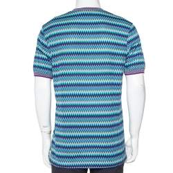 مملوكة مسبقًا تي شيرت ميزوني قطن أزرق شيفرون برقبة مستديرة مقاس كبير جدًا - إكس لارج