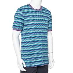 مملوكة مسبقًا تي شيرت ميزوني قطن أزرق شيفرون برقبة مستديرة مقاس كبير جدًا - إكس لارج