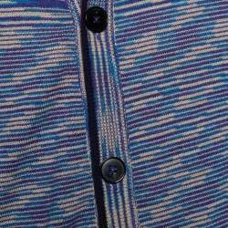 مملوكة مسبقًا Missoni Blue Striped Cashmere Knit Button Front Cardigan 3XL