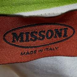 Pre Owned Missoni Cream Ribbon Print Cotton & Silk Fitted Polo T-Shirt XL