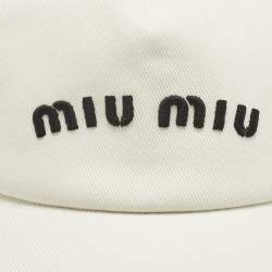 مملوكة مسبقًا Miu Miu White Logo Embroidered Cotton Baseball Cap M