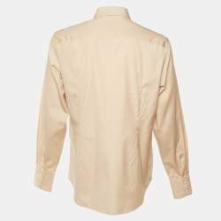 مملوكة مسبقًا قميص ميو ميو قطن بيج بتفاصيل كشكش أكمام طويلة مقاس ضخم جدًا - إكس إكس لارج