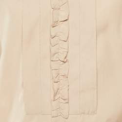 مملوكة مسبقًا قميص ميو ميو قطن بيج بتفاصيل كشكش أكمام طويلة مقاس ضخم جدًا - إكس إكس لارج