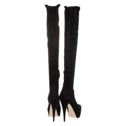 Pre Owned Miu Miu Black Suede Over The Knee Platform Boots Size 39