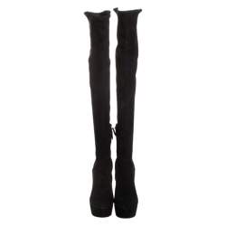 Pre Owned Miu Miu Black Suede Over The Knee Platform Boots Size 39