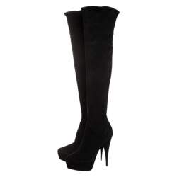 Pre Owned Miu Miu Black Suede Over The Knee Platform Boots Size 39