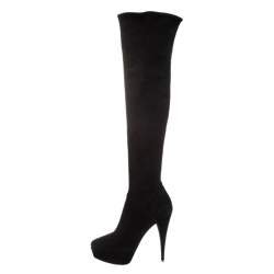 Pre Owned Miu Miu Black Suede Over The Knee Platform Boots Size 39