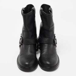 Miu Miu Black Leather Harness Moto Boots Size 40
