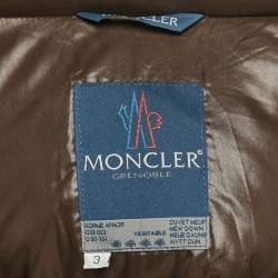 مملوكة مسبقًا جاكيت مونكلير غرينوبل منفوخ بني قديم من النايلون المبطّن مقاس كبير - لارج