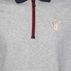 Moncler Grenoble Grey Cotton Logo Applique Zip Front Polo T-Shirt XXL