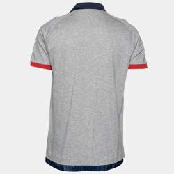 Moncler Grenoble Grey Cotton Logo Applique Zip Front Polo T-Shirt XXL