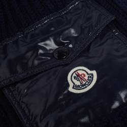 Moncler Navy Blue Ribbed Wool & Synthetic Pocket Patch Detail Beanie 