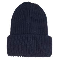 Moncler Navy Blue Ribbed Wool & Synthetic Pocket Patch Detail Beanie 