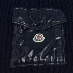 Moncler Navy Blue Ribbed Wool & Synthetic Pocket Patch Detail Muffler 