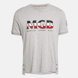 Moncler Grey Cotton Logo Applique Crew Neck L