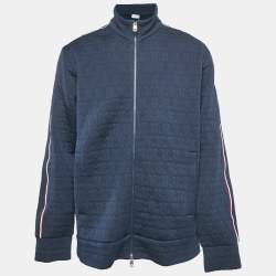 Moncler Navy Blue Monogram Quilted Zip-Up Jacket XL