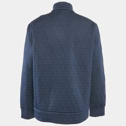 Moncler Navy Blue Monogram Quilted Zip-Up Jacket XL
