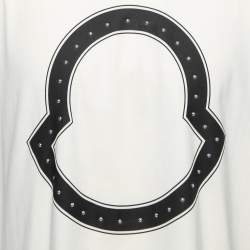 Pre Owned Moncler Cream Cotton Studded Logo Crew Neck T-Shirt XL