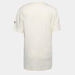 Pre Owned Moncler Cream Cotton Studded Logo Crew Neck T-Shirt XL