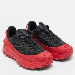 Pre Owned Moncler Black/Red Canvas and Leather TrailGrip GTX Lace Up Sneakers Size 43