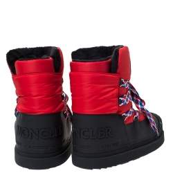 Moncler Uranus Red/Black Leather and Nylon Moon Boots Size 43