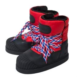 Moncler Uranus Red/Black Leather and Nylon Moon Boots Size 43