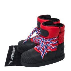 Moncler Uranus Red/Black Leather and Nylon Moon Boots Size 43