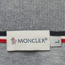 Pre Owned Moncler Grey Cotton Pique Logo Patch Polo T-Shirt L