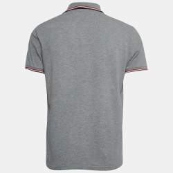 Pre Owned Moncler Grey Cotton Pique Logo Patch Polo T-Shirt L