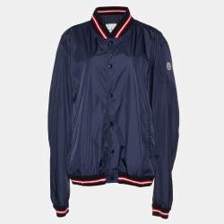 Moncler Navy Blue Synthetic Front Buttoned Varsity Jacket XXL