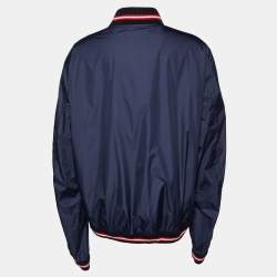 Moncler Navy Blue Synthetic Front Buttoned Varsity Jacket XXL