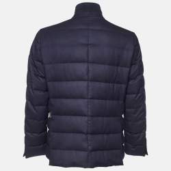 Moncler Navy Blue Wool Rodin Quilted Down Jacket XL