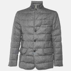 Moncler Grey Wool Rodin Giacca Quilted Down Jacket XL