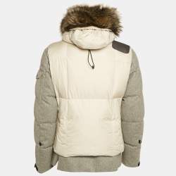 Moncler Beige Coyote Fur Trim Synthetic and Wool Colmiane Guibbotto Down Jacket L