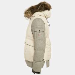 Moncler Beige Coyote Fur Trim Synthetic and Wool Colmiane Guibbotto Down Jacket L