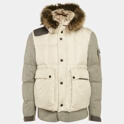 Moncler Beige Coyote Fur Trim Synthetic and Wool Colmiane Guibbotto Down Jacket L