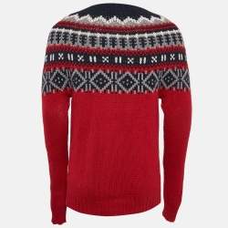 Moncler Red/Blue Intarsia Wool Knit Mock Neck Sweater L