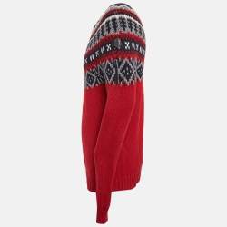 Moncler Red/Blue Intarsia Wool Knit Mock Neck Sweater L