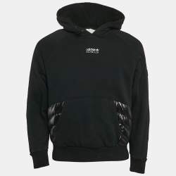 Pre Owned Moncler x Adidas Black Cotton Knit Puffer Trim Hoodie XS 