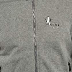 Moncler Grey Logo Print Cotton Knit Zip-Up Jacket M