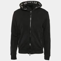 Moncler Black Logo Embroidered Cotton Knit Manglia Cardigan Hoodie L